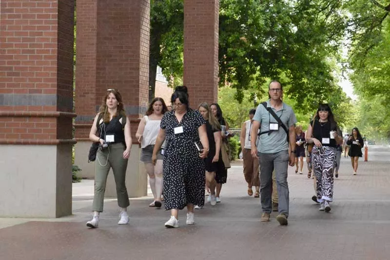 group of people on campus tour in Corvallis